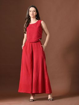 MYSHKA - Women Pink Pure Cotton Embroidered Co-Ord Set