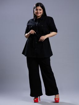 Turning Blue - Women Black Cotton Lycra Solid Co-Ord Set