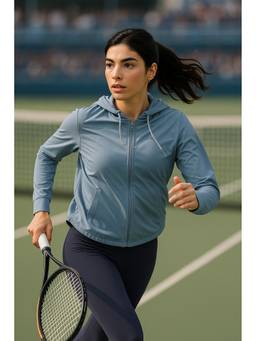 Fitkin - Women Blue Zip-Up Hoodie Lightweight Stretchable Gym & Activewear Sweatshirt