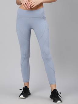 Fitkin - Women Blue Laser Cut Quick Dry Cropped Training Tights