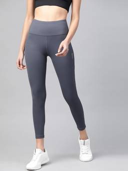 Fitkin - Women Grey Solid High-Rise Training Tights with Mesh Details