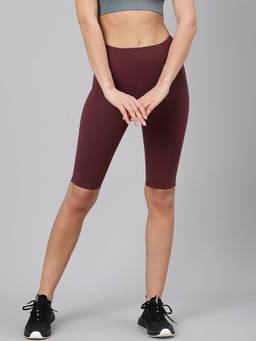Fitkin - Women Burgundy High-Rise Slim Fit Cycling Shorts with Sculpted Panel Detail