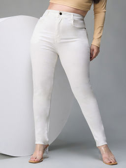 Miss Chase - A+ Curve Collection Plus Size Women's White Skinny Stretchable Denim Jeans
