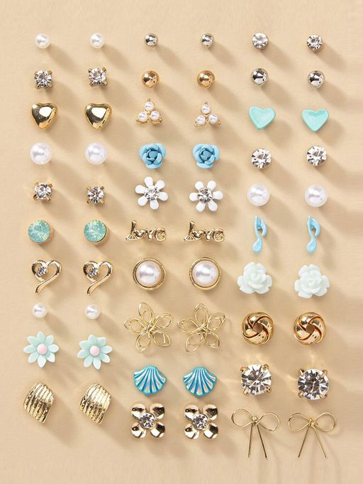 Jewels Galaxy Jewellery For Women Gold Plated Multicolor Studs Quirky (Pack of 30)