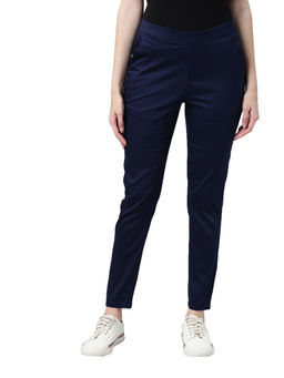 Go Colors - Women Solid Navy Treggings