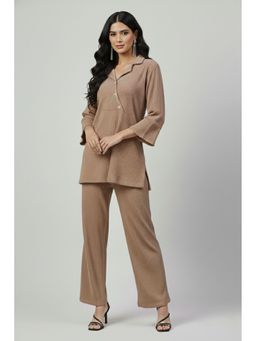 TAMISKA BY NARENDRA KUMAR - Khaki Textured Collared Co-Ord Set