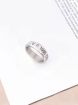 Yellow Chimes - Silver-Toned Kpop BTS Bangtan Boys V Name and DOB Band Finger Ring