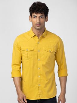 Spykar - Men Sulphur Yellow Cotton Slim Fit Plain Shirt