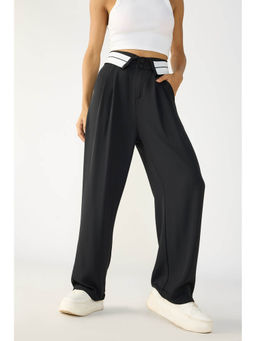 FREAKINS - Turnover Waistband Black Korean Pant