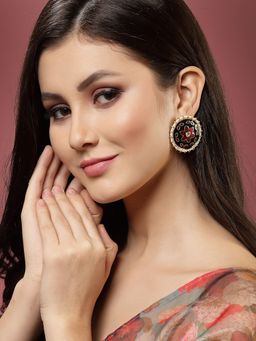 PANASH - Black and Red Kundan Stone Meenakari Oversize Stud Earrings