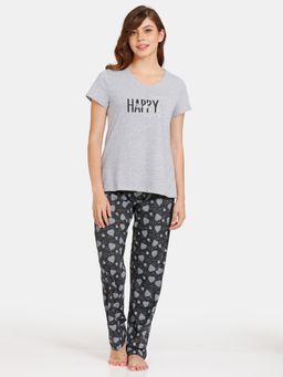 Zivame - Rosaline Knit Cotton Pyjama Sets - Black Beauty