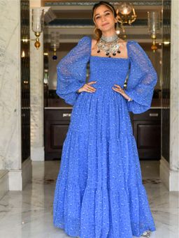 Lavanya The Label - Blue Floral Flared Dress
