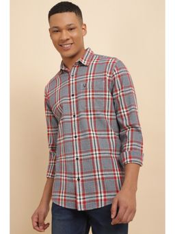 Allen Solly - Men Checks Regular Full Sleeves Collar Neck Grey Casual Shirt