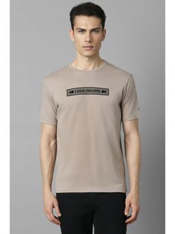 Louis Philippe - Men Printed Slim Half Sleeves Round Neck Beige T-Shirt