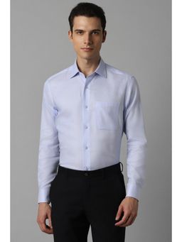 Louis Philippe - Men Stripes Regular Full Sleeves Collar Neck Blue Formal Shirt