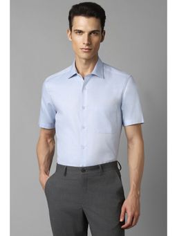 Louis Philippe - Men Textured Regular Half Sleeves Collar Neck Blue Formal Shirt