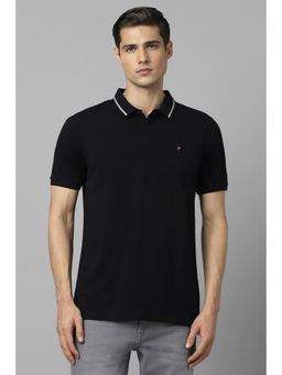 Louis Philippe - Men Solid Slim Half Sleeves Collar Neck Black Polo T-Shirt