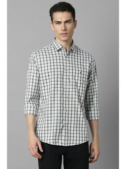 Louis Philippe - Men Checks Slim Full Sleeves Collar Neck Green Casual Shirt