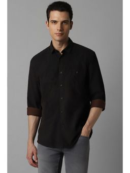 Louis Philippe - Men Printed Slim Full Sleeves Collar Neck Black Casual Shirt