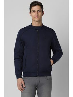 Peter England - Men Solid Regular Full Sleeves High Neck Navy Blue Bomber Jacket