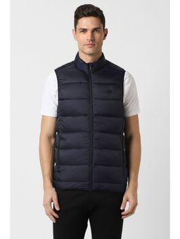 Peter England - Men Solid Regular Sleeveless High Neck Navy Blue Puffer Jacket