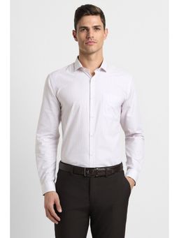 Peter England - Men Stripes Slim Full Sleeves Collar Neck Pink Formal Shirt