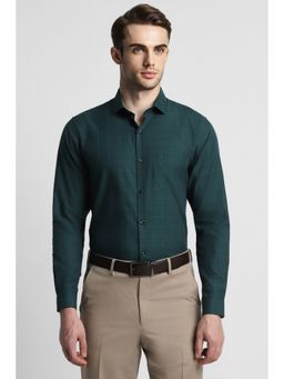 Peter England - Men Checks Slim Full Sleeves Collar Neck Green Formal Shirt