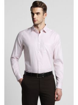 Peter England - Men Checks Regular Full Sleeves Collar Neck Pink Formal Shirt