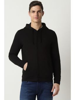 Peter England - Men Solid Regular Full Sleeves Hooded Black Sweatshirt