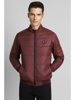 Simon Carter - Men Solid Regular Full Sleeves High Neck Maroon Puffer Jacket