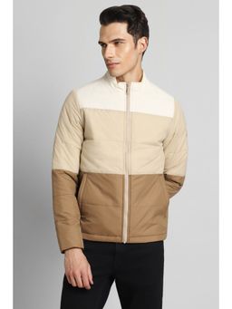 Simon Carter - Men Colorblock Regular Full Sleeves High Neck Beige Puffer Jacket