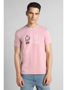 Simon Carter - Men Graphic Slim Half Sleeves Round Neck Pink T-Shirt