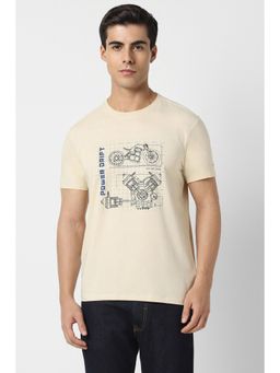 Van Heusen - Men Graphic Regular Half Sleeves Round Neck Beige T-Shirt