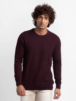 Spykar - Wine Cotton Full Sleeve Casual Sweater for Men