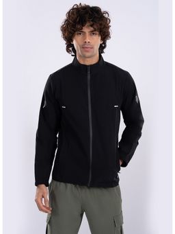 STRCH - Black Solid Regular Fit Full Sleeve Training Jacket