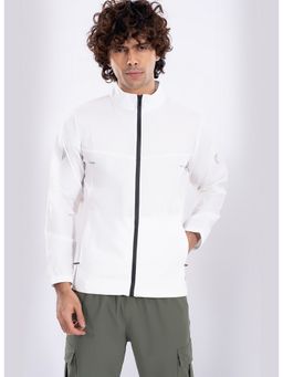 STRCH - White Solid Regular Fit Full Sleeve Training Jacket