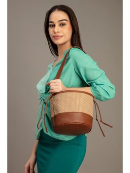 ABELARDO DE MODA - Large Erika Brown Beige Leather Basket Bag