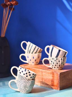 WEAVING HOMES - White Handmade Mugs (Pack of 6)