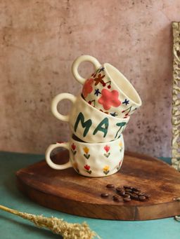 WEAVING HOMES - White Floral Matcha Mugs (Pack of 3)