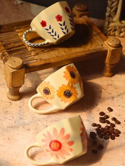 WEAVING HOMES - White Floral Delights Mugs (Pack of 3)