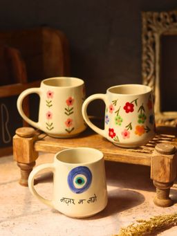 WEAVING HOMES - White Floral Aura Mugs (Pack of 3)