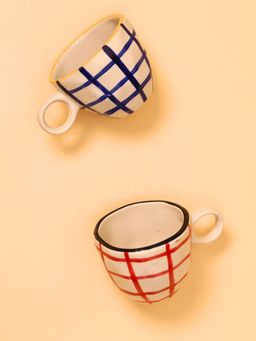 WEAVING HOMES - White Checks Mugs (Pack of 2)
