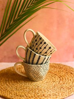 WEAVING HOMES - White Patterned Mugs (Pack of 3)