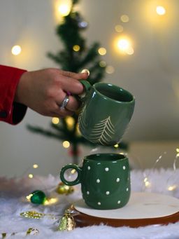 WEAVING HOMES - Green Christmasy Mugs (Pack of 2)