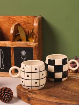 WEAVING HOMES - White Polka & Chess Cuddle Mugs (Pack of 2)