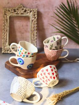 WEAVING HOMES - Multi-Color Hand Painted Mugs (Pack of 6)