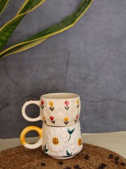 WEAVING HOMES - White Daisy & Tulip Mugs (Pack of 2)