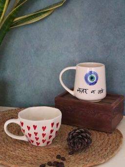 WEAVING HOMES - White Heart & Nazar Mugs (Pack of 2)