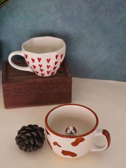 WEAVING HOMES - White Dog & Heart Mugs (Pack of 2)