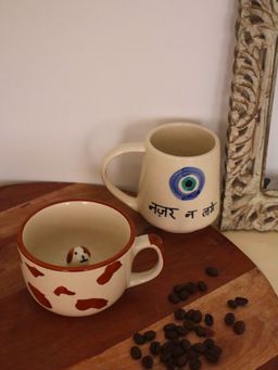 WEAVING HOMES - White Dog & Nazar Mugs (Pack of 2)